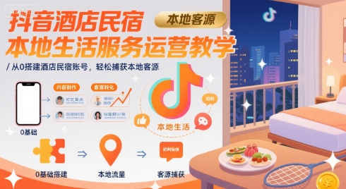 抖音酒店民宿本地生活服务运营教学，从0搭建酒店民宿账号，轻松捕获本地客源-追梦聊项目