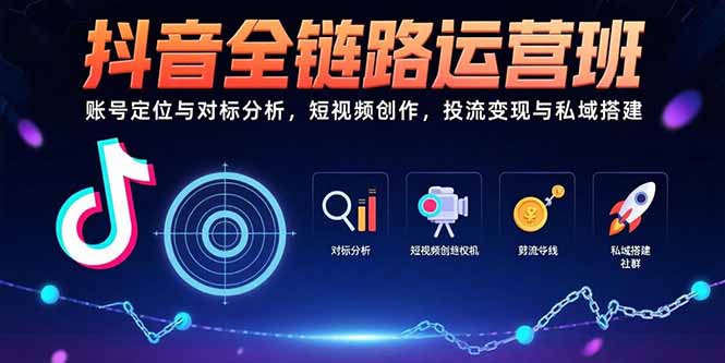 抖音全链路运营班：账号定位与对标分析，短视频创作，投流变现与私域搭建-追梦聊项目