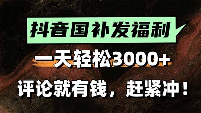 一天轻松3000+，抖音国补福利！评论就有钱，还有额外躺赚！-追梦聊项目