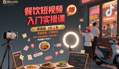 餐饮短视频入门实操课，引爆同城流量，打爆单店-追梦聊项目