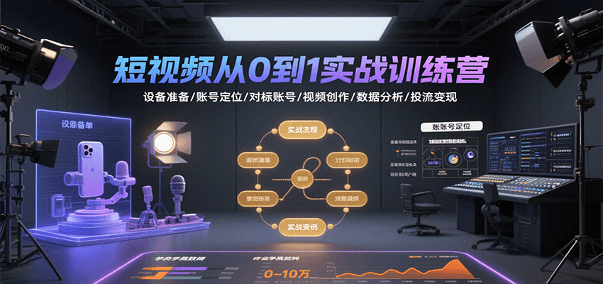 短视频从0到1实战训练营：设备准备/账号定位/对标账号/视频创作/数据分析/投流变现-追梦聊项目