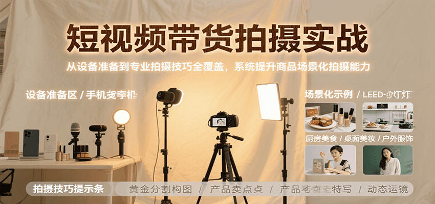 短视频带货拍摄实战，从设备准备到专业拍摄技巧全覆盖，系统提升商品场景化拍摄能力-追梦聊项目