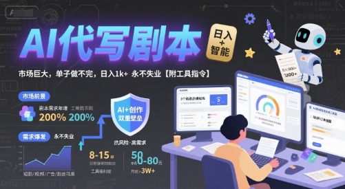 AI代写剧本，市场巨大，单子做不完，日入1k+ 永不失业【附工具指令】-追梦聊项目