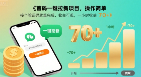 首码一键拉新项目，操作简单，接个验证码就算完成，收益可观， 一小时收益70+【揭秘】-追梦聊项目