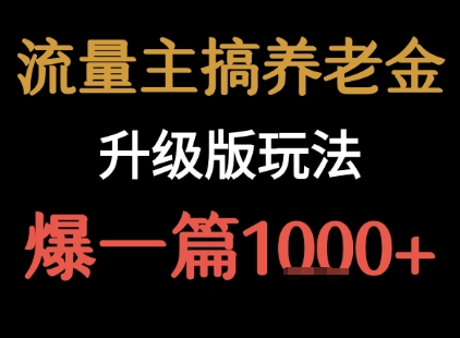 流量主之养老金升级版玩法 爆一篇收益1k+-追梦聊项目