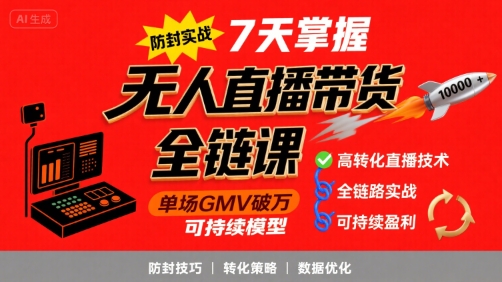 无人直播带货全链防封实战课，7天掌握高转化直播技术，实现单场GMV破万可持续模型-追梦聊项目