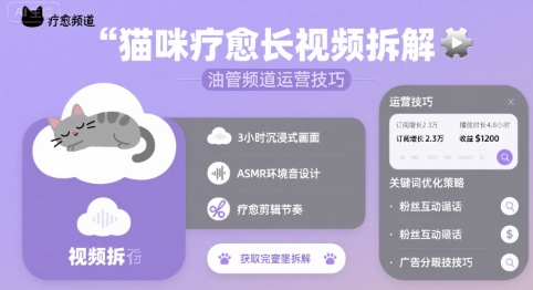 猫咪疗愈长视频拆解 &油管频道运营技巧-追梦聊项目