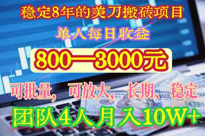 稳定8年的美刀搬砖项目，单人每日收益800—3000.团队4人月入10W+.可线下-追梦聊项目