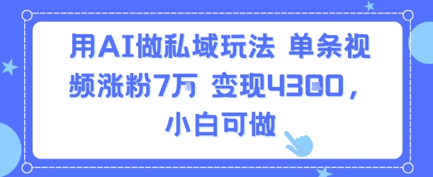 用AI做私域玩法，单条视频涨粉7W变现4.3k，小白可做-追梦聊项目