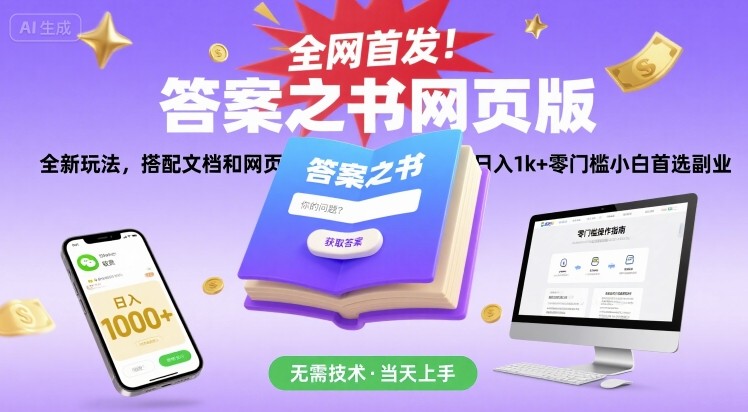 全网首发！答案之书网页版，全新玩法，搭配文档和网页，日入1k+零门槛小白首选副业【揭秘】-追梦聊项目