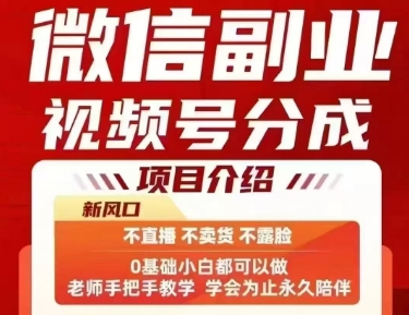 微信副业视频号分成，不直播 不卖货 不露脸，三五分钟即可完成一条作，每日收益几十、几张不等-追梦聊项目