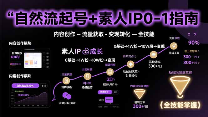 自然流起号+素人IP0-1指南，快速掌握内容创作-流量获取-变现转化-全技能-追梦聊项目