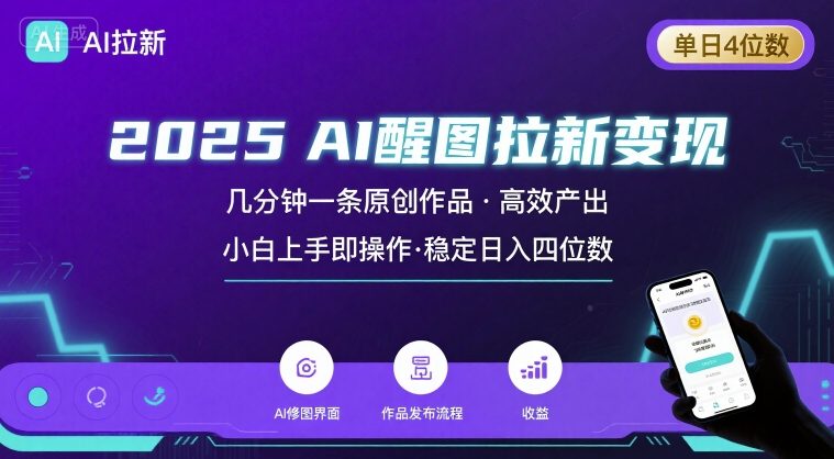 2025最强AI醒图拉新，几分钟一条原创作品，单日收入4位数，小白也能上手操作-追梦聊项目