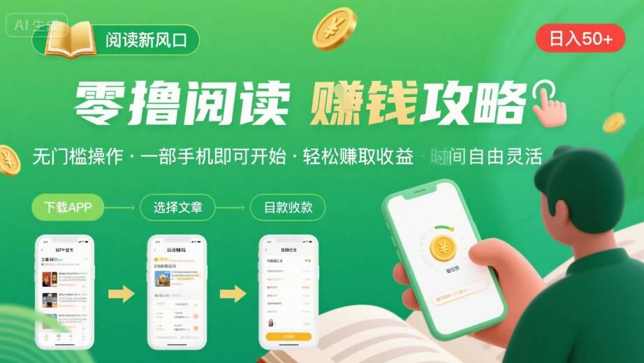 零撸阅读新风口，无门槛轻松挣，一部手机，日入 50-3张【揭秘】-追梦聊项目