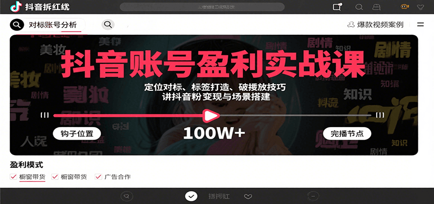 抖音账号盈利实战课，定位对标、标签打造、破播放技巧，讲涨粉变现与场景搭建-追梦聊项目