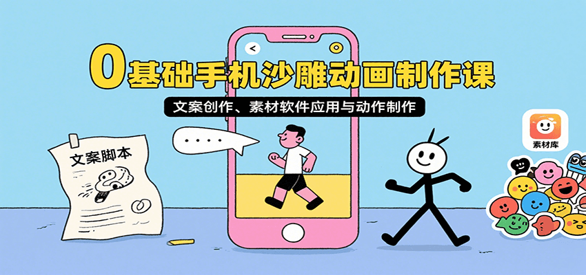0基础手机沙雕动画制作课，文案创作、素材软件应用与动作制作-追梦聊项目