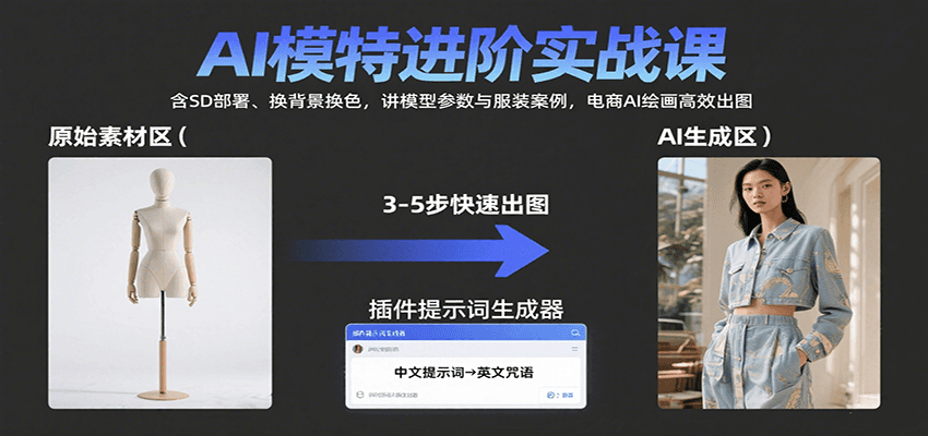 AI模特进阶实战课：含SD部署、换背景换色，讲模型参数与服装案例，电商AI绘画高效出图-追梦聊项目