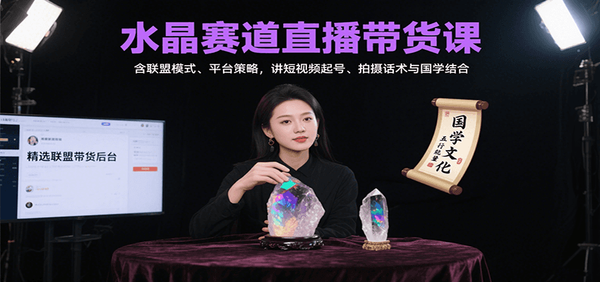水晶赛道直播带货课：含联盟模式、平台策略，讲短视频起号、拍摄话术与国学结合-追梦聊项目