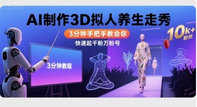 Ai制作3D拟人养生走秀，3分钟手把手教会你，快速起千粉万粉号-追梦聊项目
