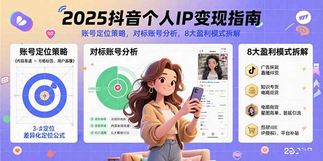 2025抖音个人IP变现指南，账号定位策略，对标账号分析，8大盈利模式拆解-追梦聊项目