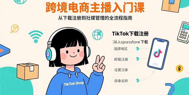 跨境电商主播入门课，TikTok下载注册，支付工具配置，社媒账号管理全流程-追梦聊项目