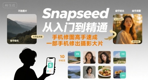 Snapseed从入门到精通，手机修图高手速成，一部手机就能修出摄影大片-追梦聊项目