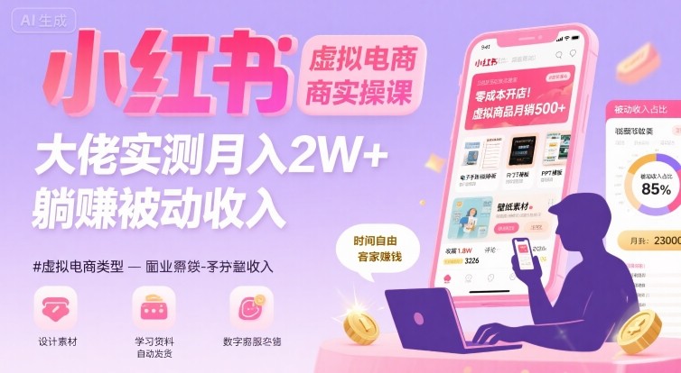 小红书虚拟电商，大佬实测月入2W+，实现被动收入-追梦聊项目