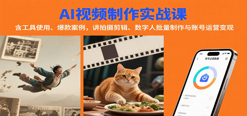 AI视频制作实战：含工具使用、爆款案例，讲拍摄剪辑、数字人批量制作与账号运营变现-追梦聊项目