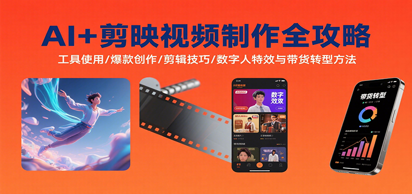 AI+剪映视频制作全攻略：工具使用/爆款创作/剪辑技巧/数字人特效与带货转型方法-追梦聊项目