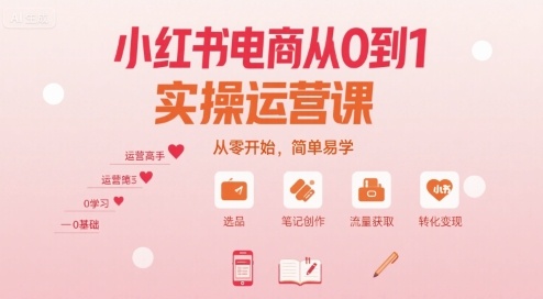 小红书电商从0到1实操运营课，从零开始，简单易学-追梦聊项目