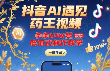 抖音AI遇见药王视频，条条10W赞，快速起千粉万粉号，傻瓜式制作教学-追梦聊项目