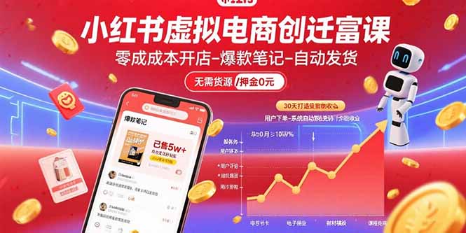 小红书虚拟电商创富课：零成本开店/爆款笔记/自动发货,30天打造被动收入-追梦聊项目