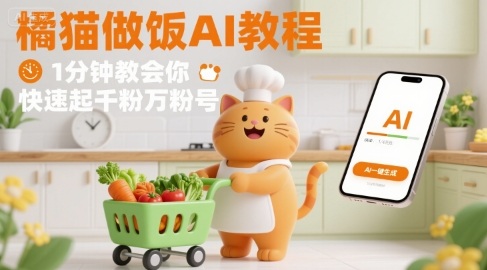 有趣的橘猫买菜做饭视频，用AI一键搞定，1分钟教会你，快速起千粉万粉号-追梦聊项目