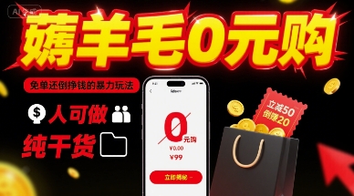 薅羊毛0元购，免单还倒挣钱的暴力玩法，人人可做，纯干货-追梦聊项目