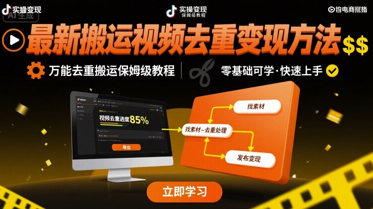 最新搬运视频去重变现方法，万能去重搬运保姆级教程-追梦聊项目