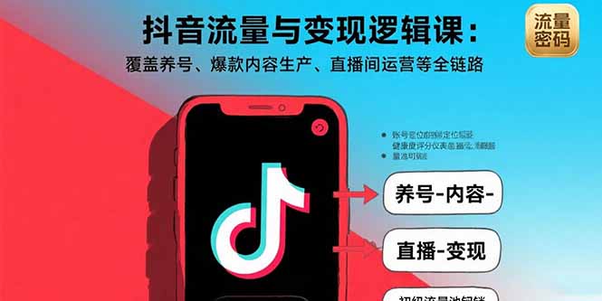 抖音流量与变现逻辑课：覆盖养号、爆款内容生产、直播间运营等全链路-追梦聊项目