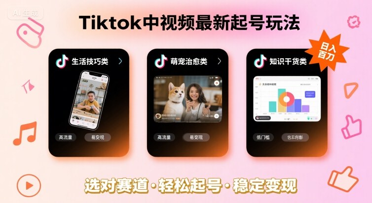 Tiktok中视频最新起号玩法，想要日入百刀，做好这几个赛道就可以了-追梦聊项目