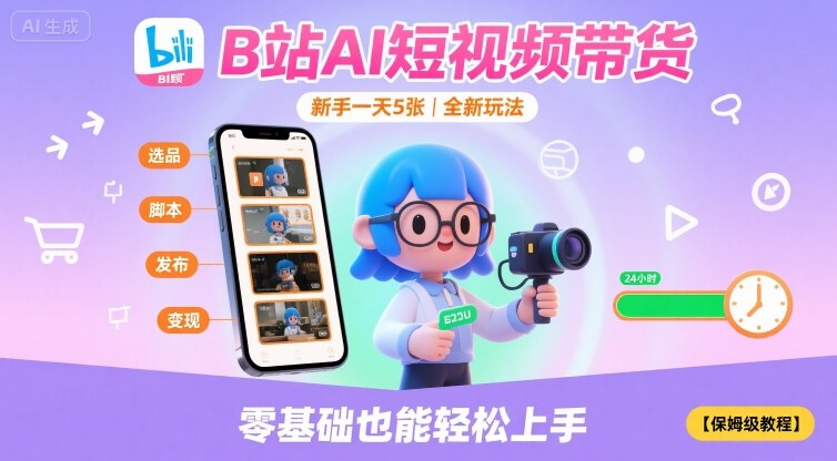 B站AI短视频带货，新手一天5张，全新玩法【保姆级教程】-追梦聊项目