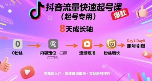 抖音流量快速起号课(起号专用)，8天带你做爆自己的账号-追梦聊项目