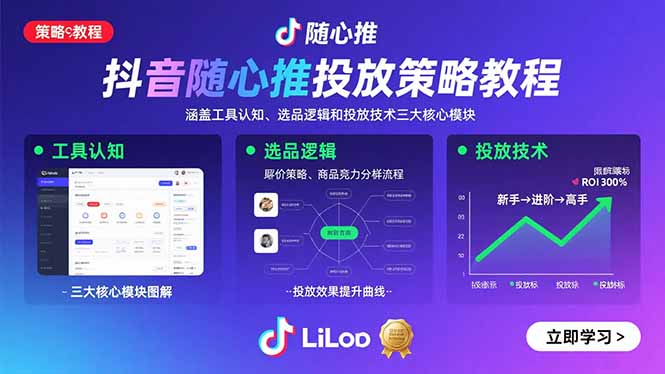 抖音随心推投放策略教程：涵盖工具认知、选品逻辑和投放技术三大核心模块-追梦聊项目