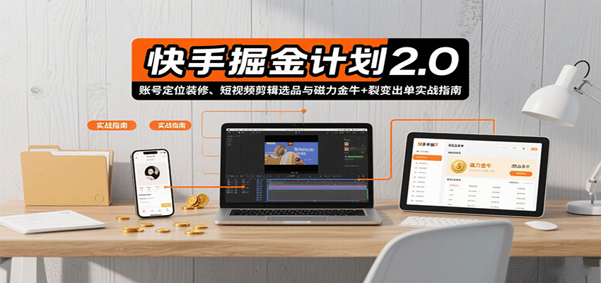 快手掘金计划2.0，账号定位装修、短视频剪辑选品与磁力金牛+裂变出单实战指南-追梦聊项目