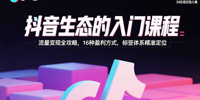 抖音生态的入门课程：流量变现全攻略，16种盈利方式，标签体系精准定位-追梦聊项目