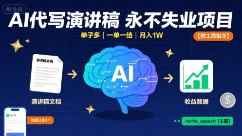 AI代写演讲稿，永不失业项目，单子多，一单一结，月入1W【附工具指令】-追梦聊项目