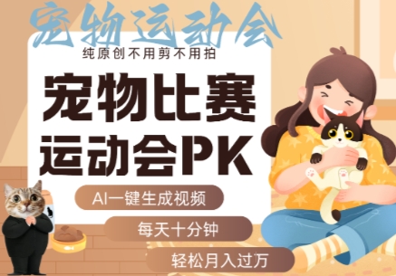 AI一键生成宠物比赛运动会PK视频，纯原创不用剪不用拍，每天十分钟，轻松月入过1W+-追梦聊项目