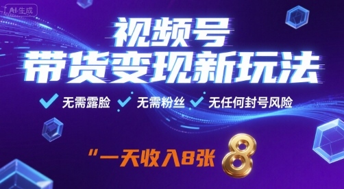 视频号带货变现新玩法，无需露脸，无需粉丝，无任何封号风险，一天收益8张【揭秘】-追梦聊项目