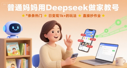 普通妈妈用Deepseek做家教号，条条热门，日变现1k+的玩法，直接抄作业-追梦聊项目