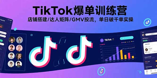 TikTok爆单训练营，店铺搭建/达人矩阵/GMV投流，单日破千单实操-追梦聊项目