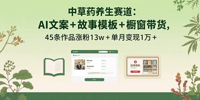 中草药养生赛道：AI文案+故事模板+橱带货，45条作品涨粉13w+单月变现1万+-追梦聊项目