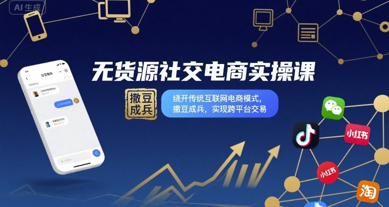 无货源社交电商实操课，绕开传统互联网电商模式，撒豆成兵，实现跨平台交易-追梦聊项目