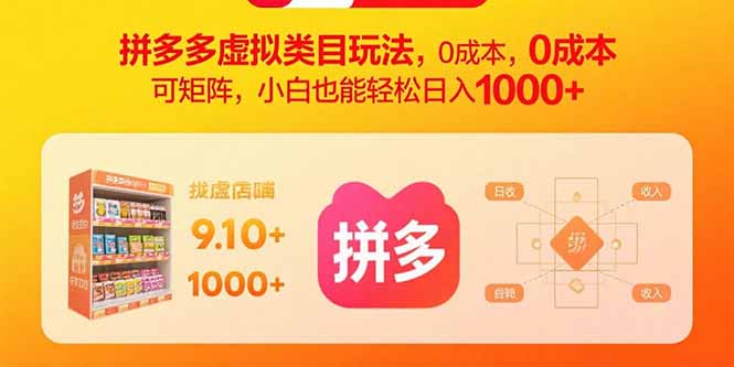 拼多多虚拟类目玩法，0成本，可矩阵，小白也能轻松日入1000+-追梦聊项目